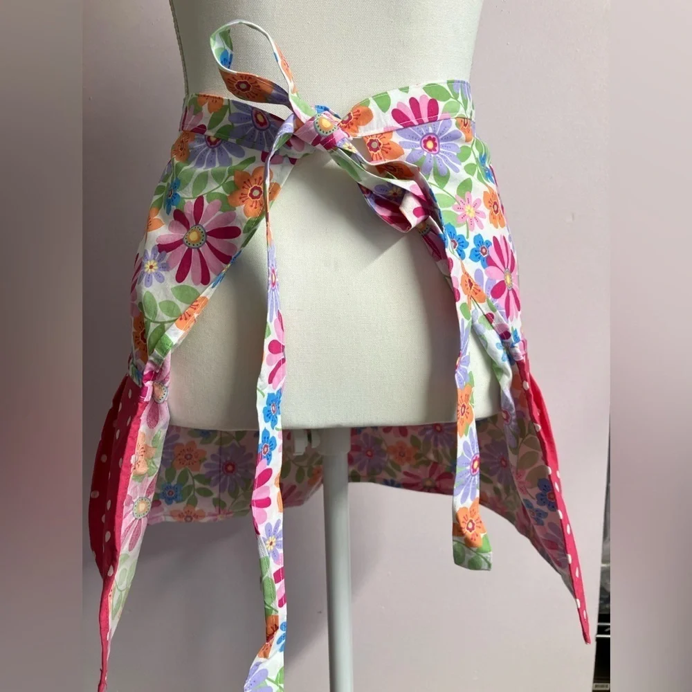 Handmade Women’s Apron, Floral, Pink/Polka Dots